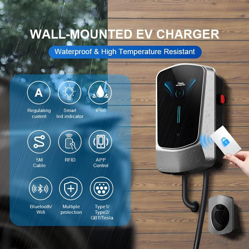 7kw Type2 AC EV Charging Wallbox Dlb Dynamic Load Balancing Electric Vehicle Charger with LED Indicator CE Certified OEM ODM Factory