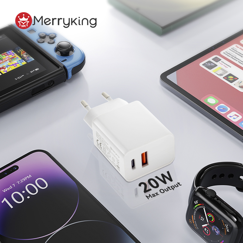European Plug OEM Pd 20W CE Charger Adapter Mobile Phone Fast Charger Electronic Accessories Dual USB Wall Charger RoHS AC Adapter 2 Ports Type C Charger