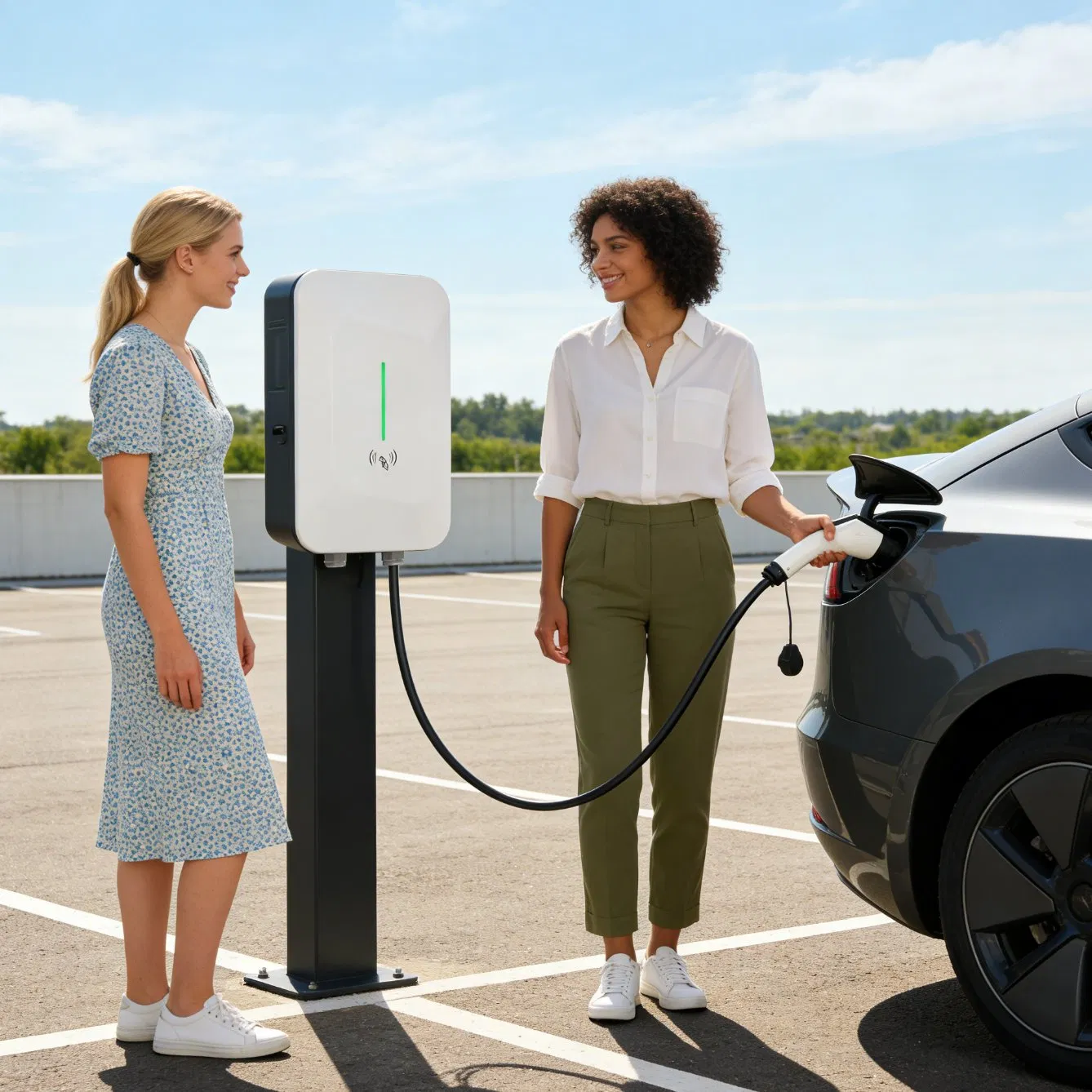 Heavy-Duty 11kw AC EV Charger for Commercial Fleets with Cable Management