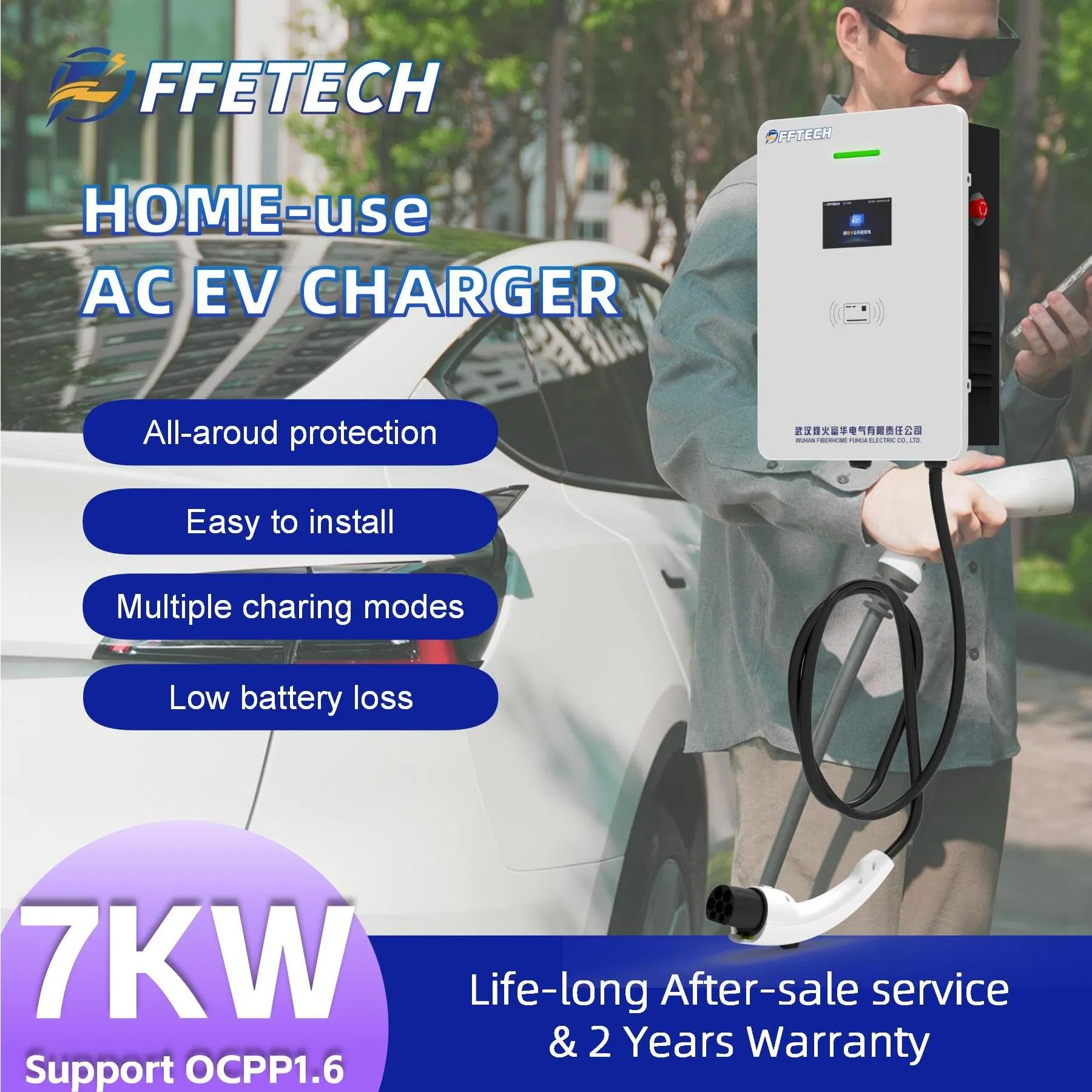 Versatile 7kw EV Charger Featuring WLAN 4G and Bluetooth Access