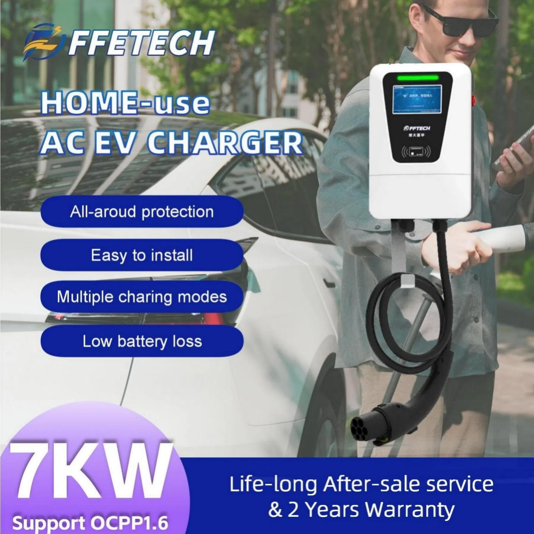 Versatile 7kw EV Charger Featuring WLAN 4G and Bluetooth Access