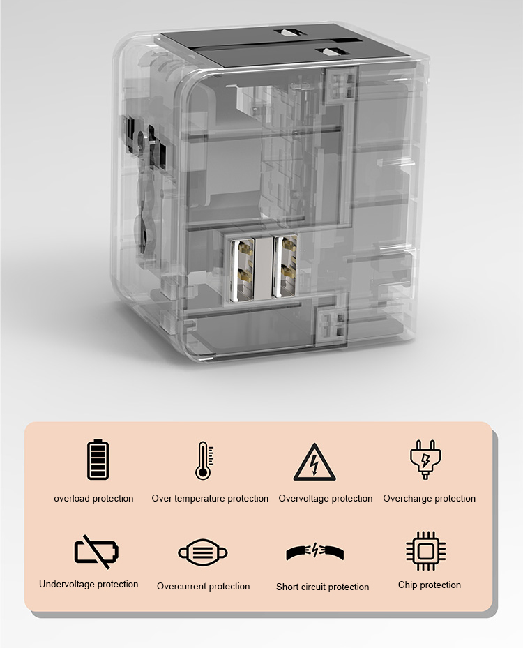 Worldwide All in One Universal Travel Adaptor Wall AC Power Plug Adapter Wall Charger with Dual USB Charging Ports for USA EU UK Aus Cell Phone Laptop Black