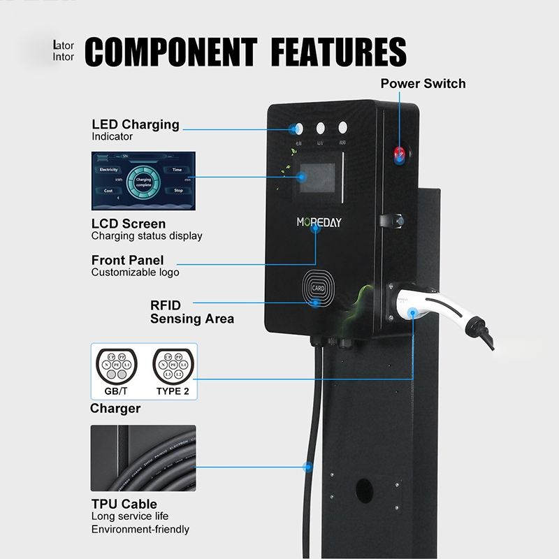 Wall Mounted AC Type 1 2 7kw 11kw 22kw Portable 16 32 AMP Home EV Car Charger Load Balance for VW Byd