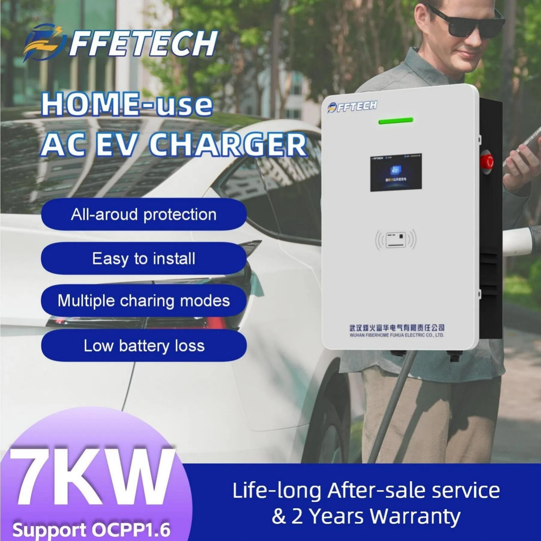 Versatile 7kw EV Charger Featuring WLAN 4G and Bluetooth Access