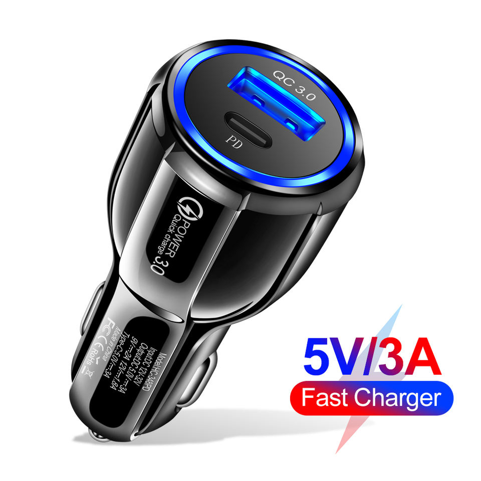 a+C Dual Car Charger USB Type C Port Pd Fast Charging 38 Watts for iPhone USB Type a Quick Charging Charger for Android Phones