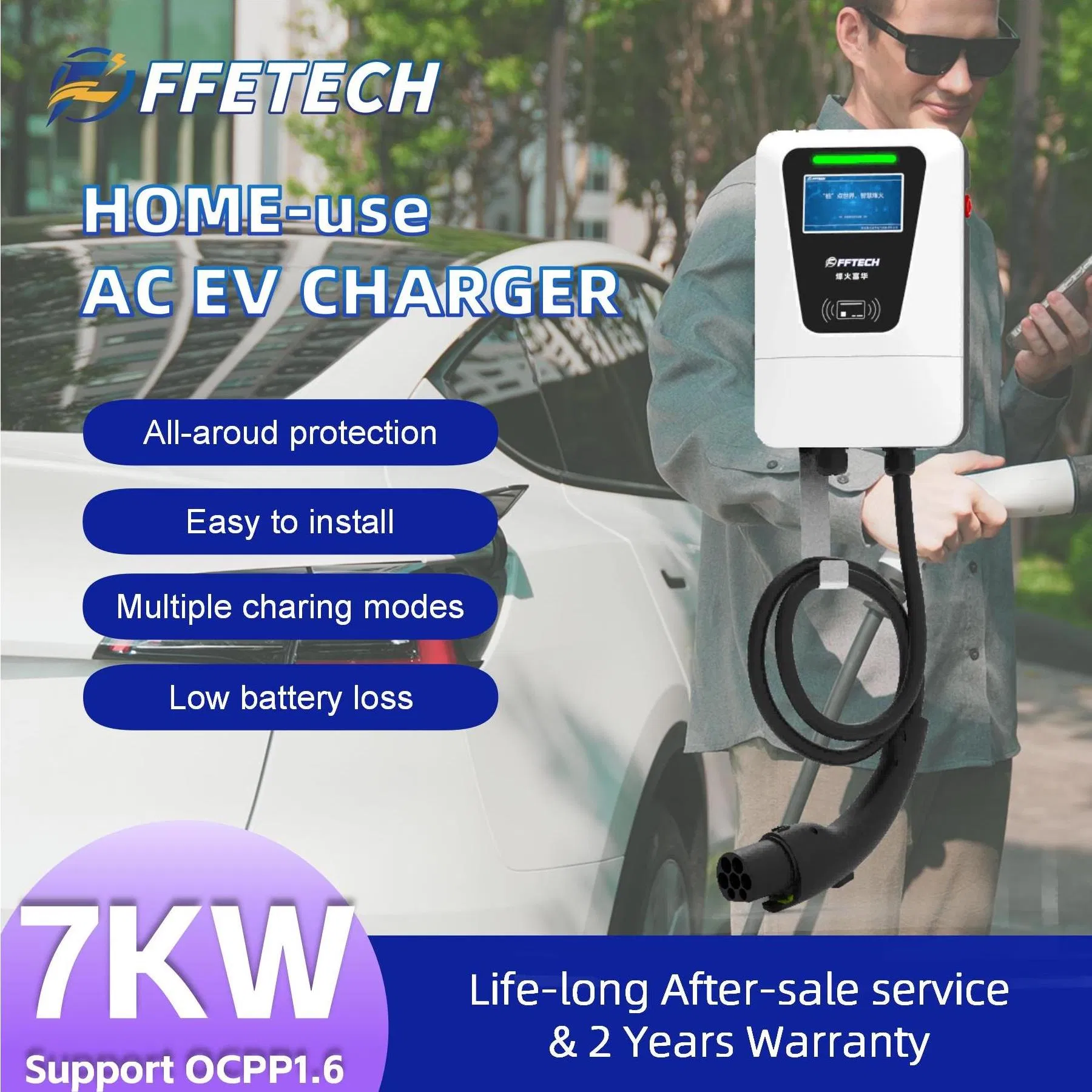 Smart 7kw EV Charger with WLAN 4G and Bluetooth Integration