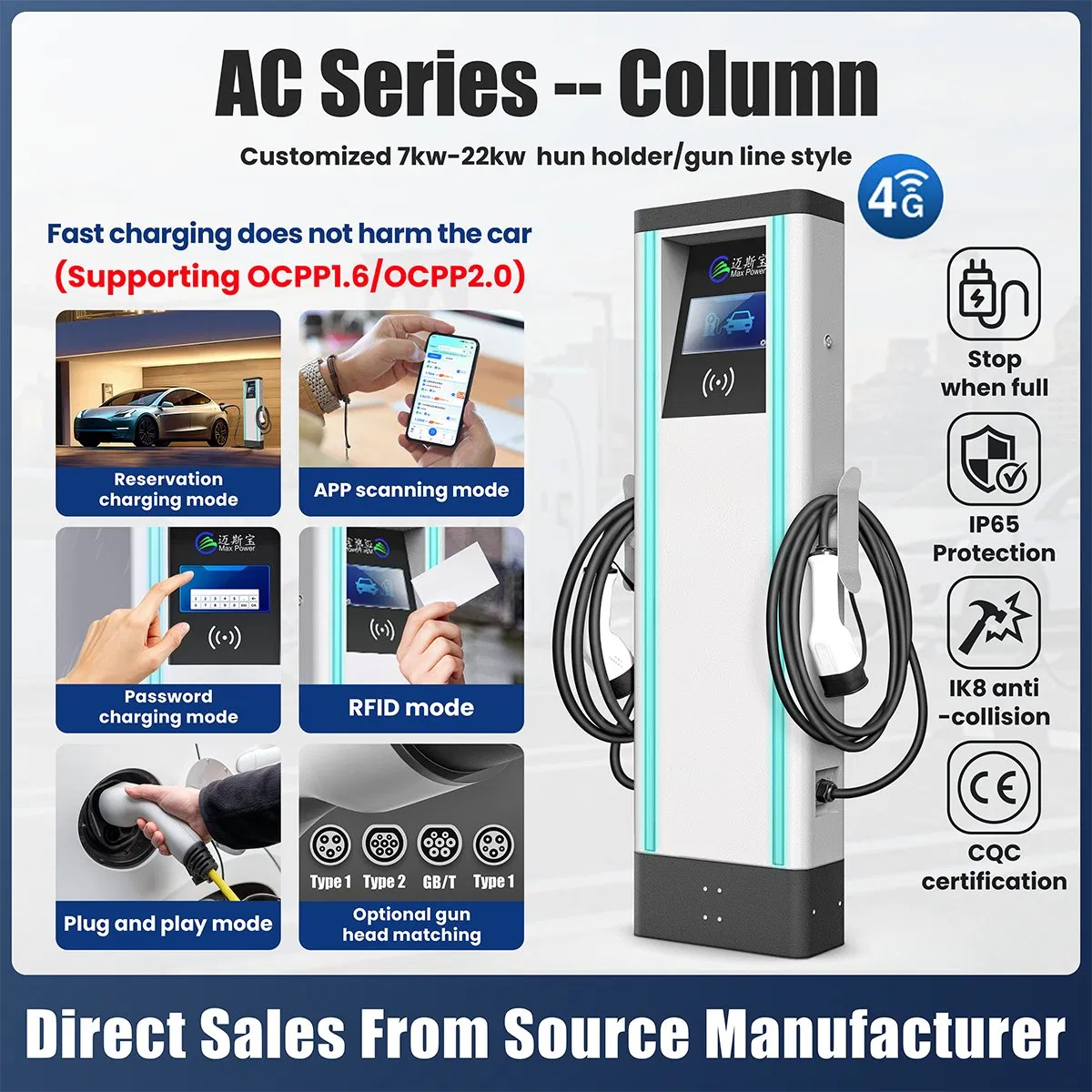 Hot Sales Type2 GB/T AC DC Charging Stations Dual Ports EV Charger