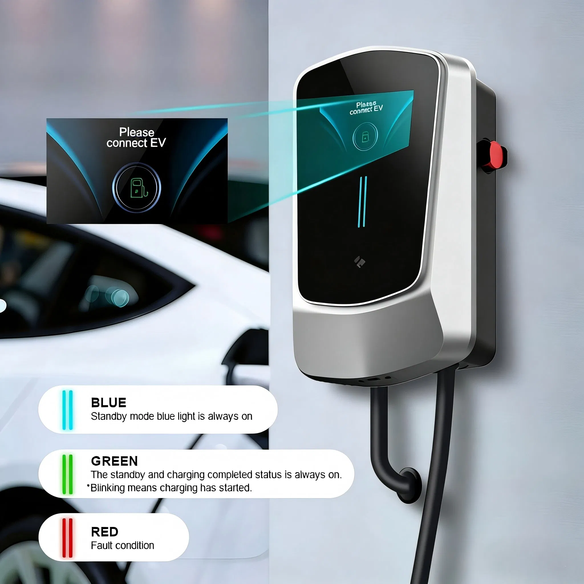 7kw Type2 Electric Vehicle Wallbox Dlb Dynamic Load Balancing EV Charger AC Charging Station with LED Indicator