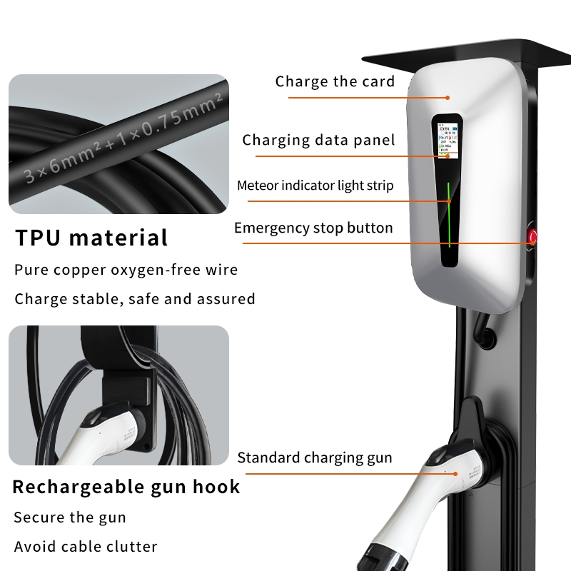 7kw Type2 Commercial EV Charger Wallbox with Triangular LED Indicator for Public Parking &amp; Fleet Operation