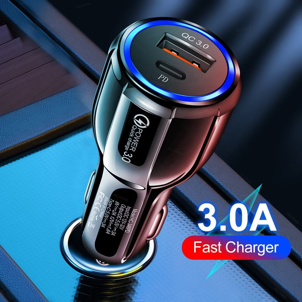 a+C Dual Car Charger USB Type C Port Pd Fast Charging 38 Watts for iPhone USB Type a Quick Charging Charger for Android Phones