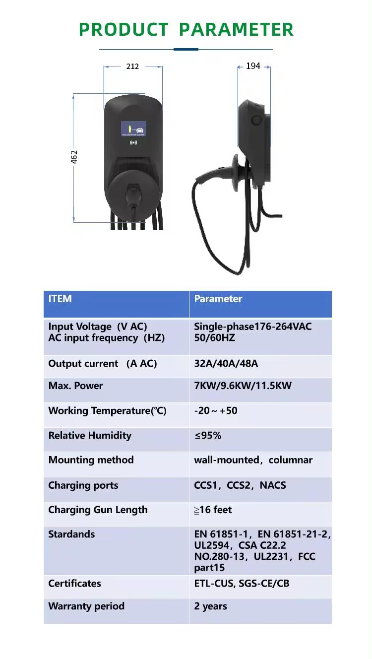 Manufacturer Commercial APP Smart Control Wallbox Mode 3 32A 7kw Mobile Home AC Electric Vehicle EV Car Wall Charger
