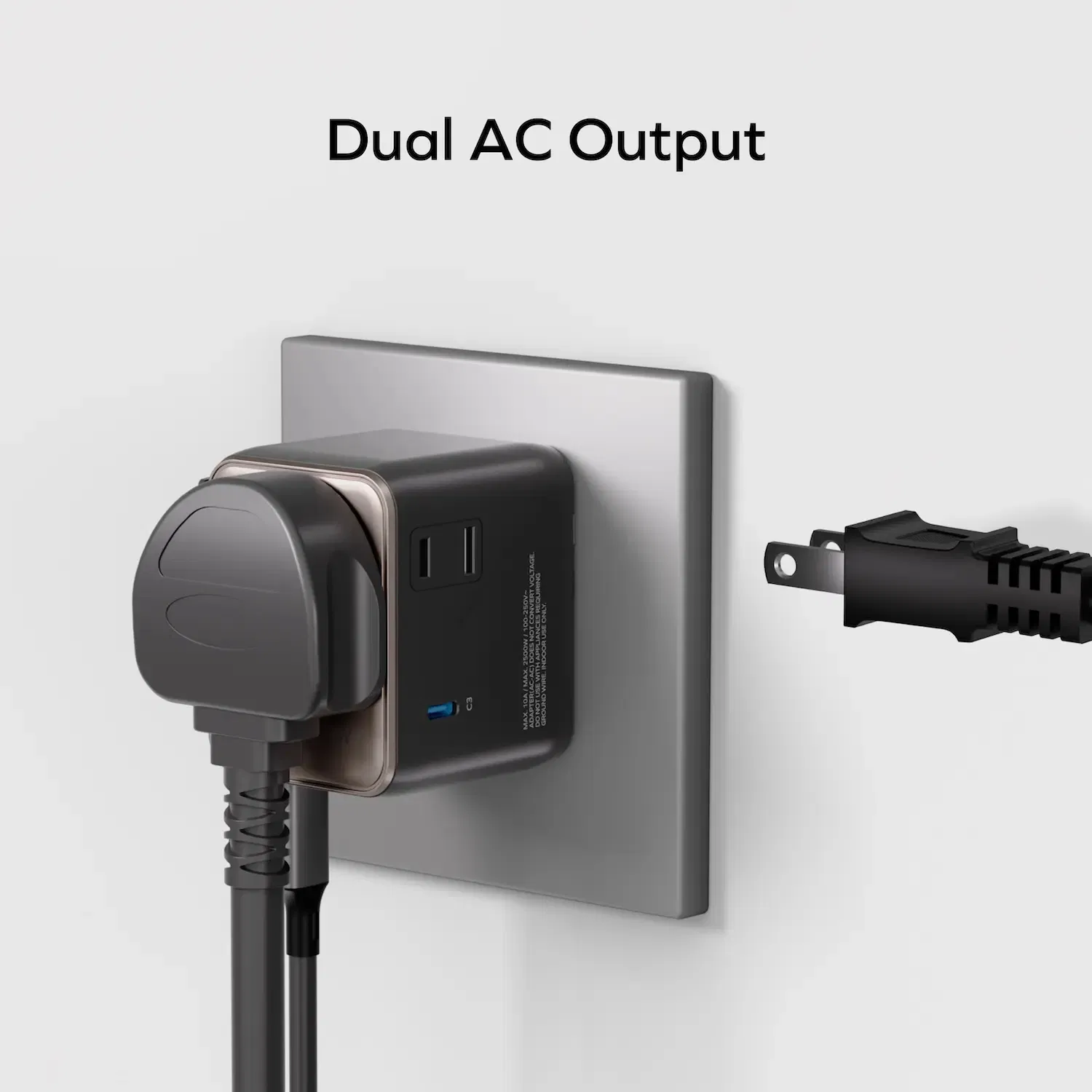 Momax Ua27 35W GaN Global Travel Adapter, Dual AC Multi-Port Charger - Black