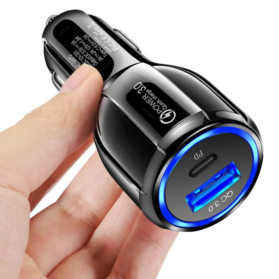 a+C Dual Car Charger USB Type C Port Pd Fast Charging 38 Watts for iPhone USB Type a Quick Charging Charger for Android Phones