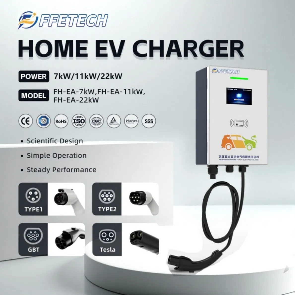 Portable Smart EV Charger for Home Use with 230VAC Input