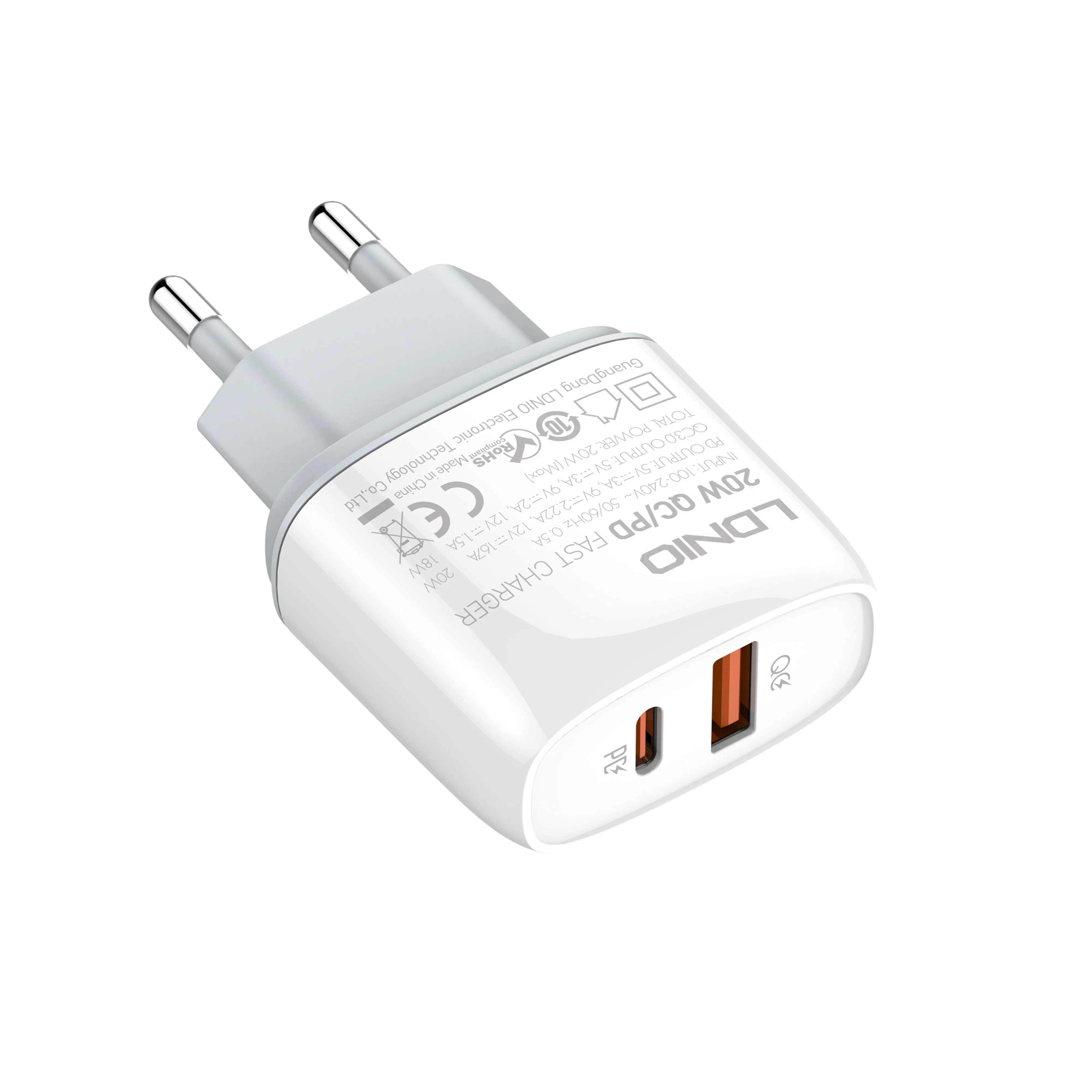 Ldnio Q229 2 Dual USB C Port a+C 20W Usbc QC 3.0 Pd Fast Charging EU Us Plug Adapter Mobile Phone Wall Charger for iPhone 14 15