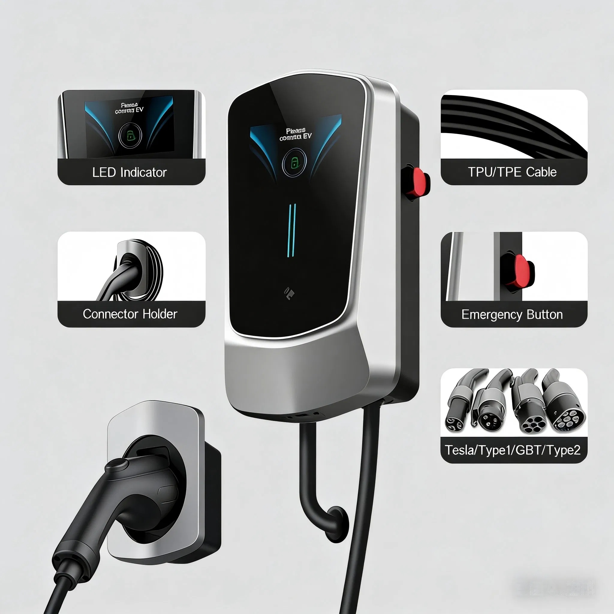 7kw Type2 Electric Vehicle Wallbox Dlb Dynamic Load Balancing EV Charger AC Charging Station with LED Indicator