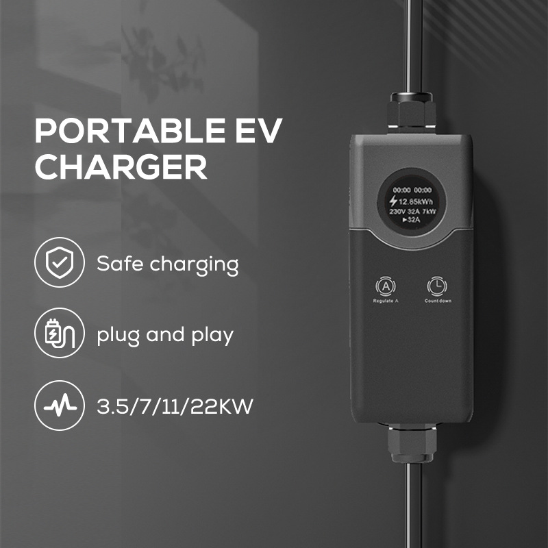 Factory Outlet Portable EV Charger Adjustable Current Type 2 AC Home Charging EV Charger 11kw