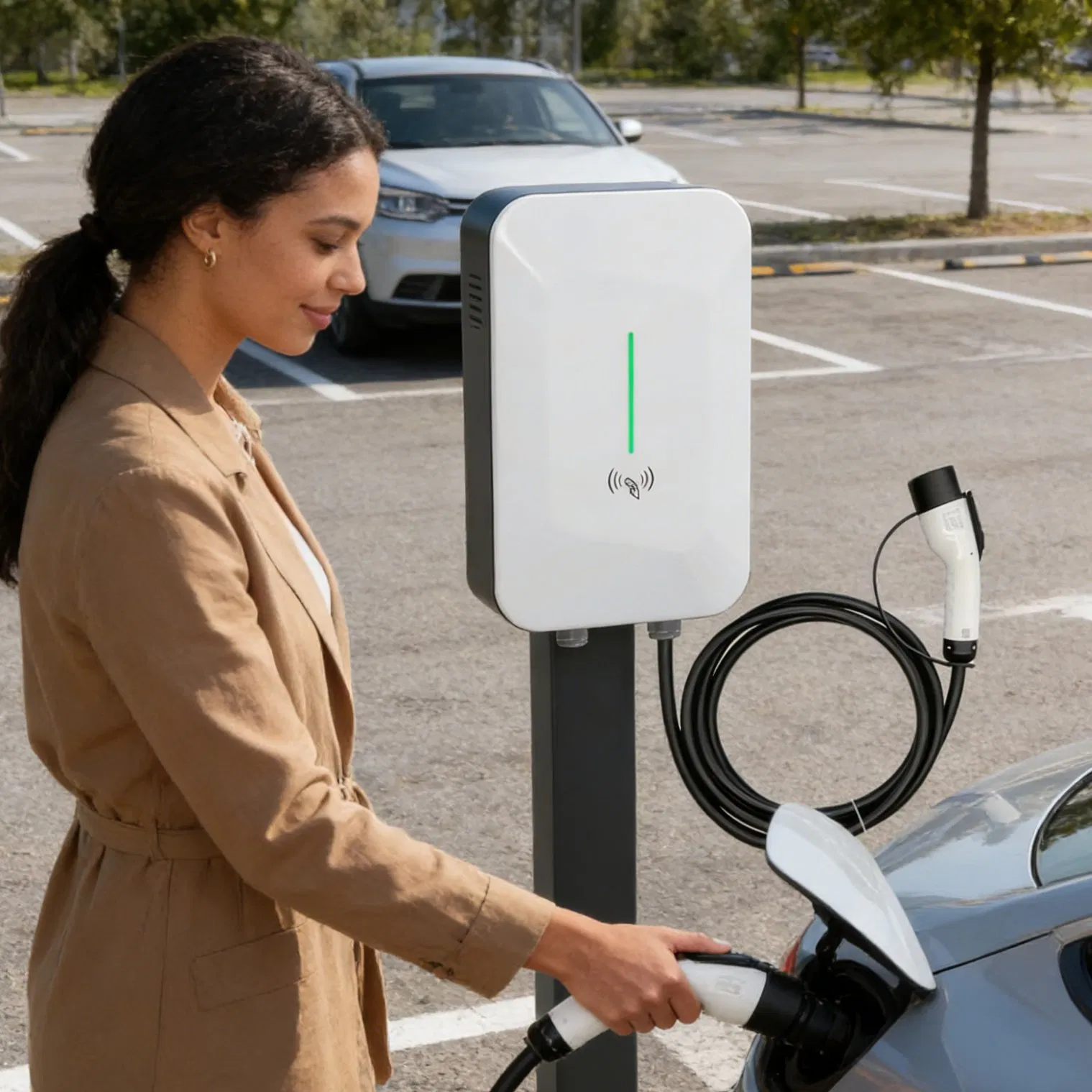 Heavy-Duty 11kw AC EV Charger for Commercial Fleets with Cable Management