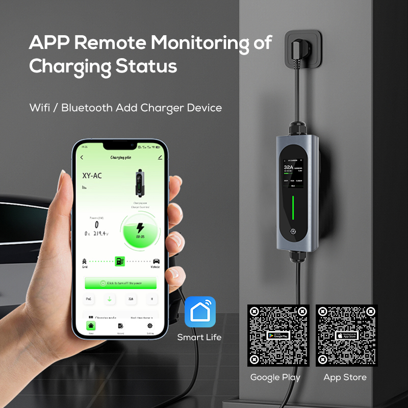 Ovrod Wi-Fi APP Control Vehicle Electric Charging Station Level 2 1 Phase 7kw Fast AC Gbt 32A Home Portable EV Charger Station