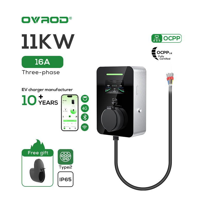 Ovord Ocpp 1.6 Wall Mounted AC Fast Level 2 Car Charging Station Wallbox Type 2 Home 11kw 16A EV Charger with APP Control