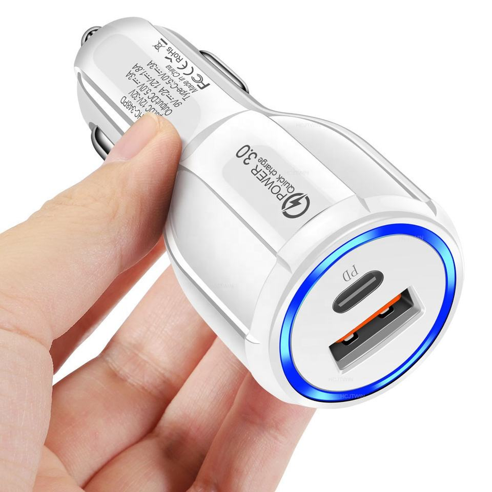 a+C Dual Car Charger USB Type C Port Pd Fast Charging 38 Watts for iPhone USB Type a Quick Charging Charger for Android Phones