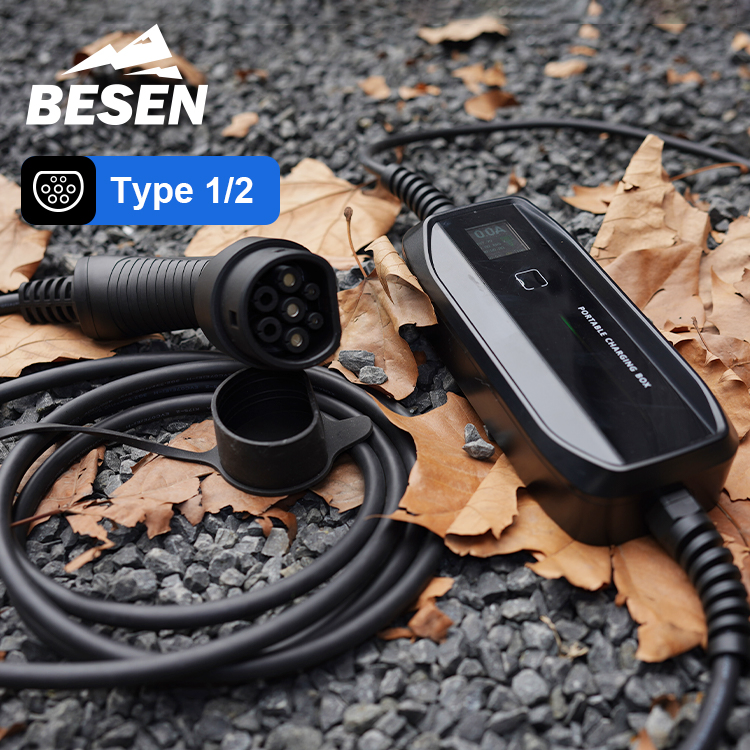Besen New Energy Evse 6-16A Portable AC EV Charger 3.6kw Level 2 Easily Carry Home Electric Car Charger with Type 1 Type 2 Cable