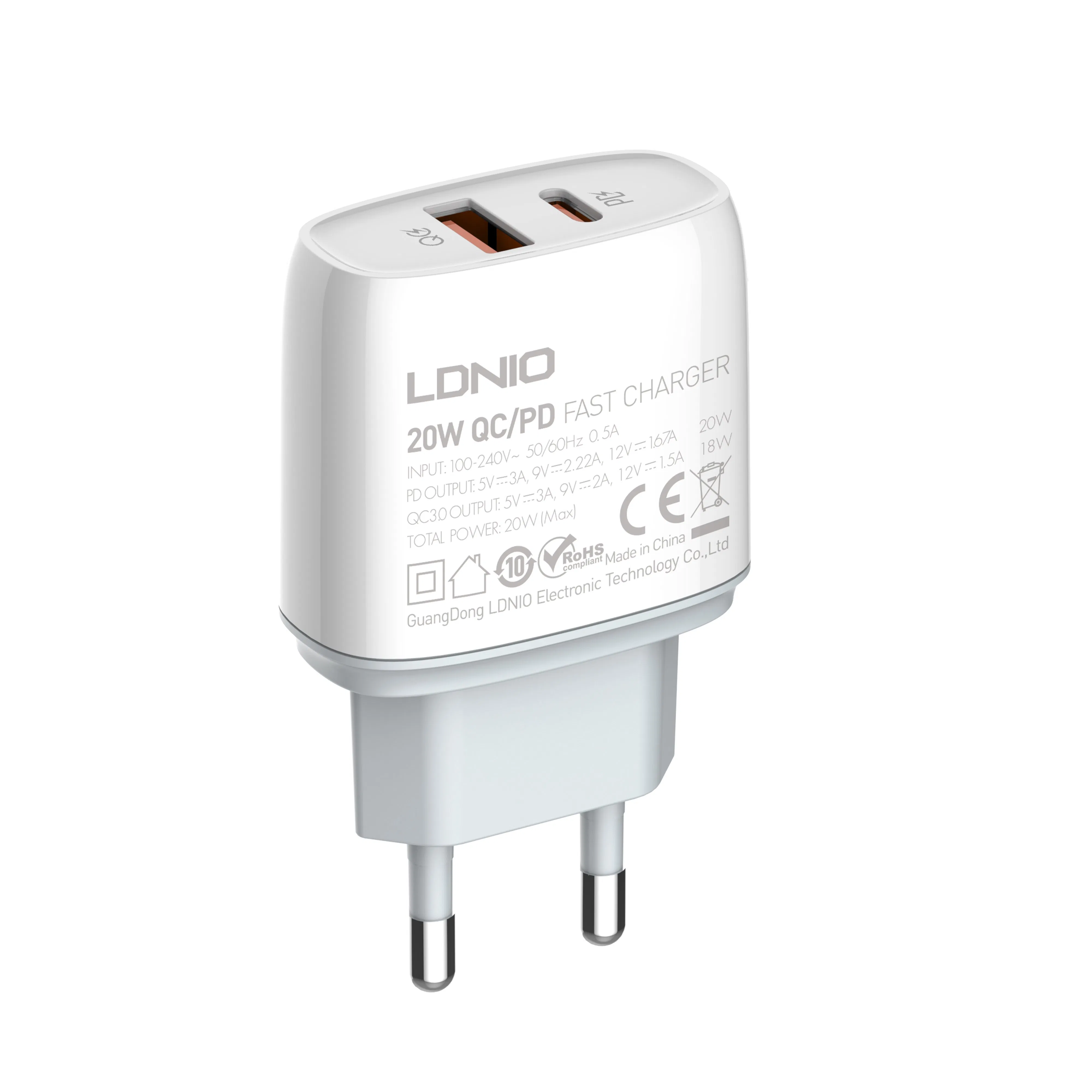 Ldnio Q229 2 Dual USB C Port a+C 20W Usbc QC 3.0 Pd Fast Charging EU Us Plug Adapter Mobile Phone Wall Charger for iPhone 14 15