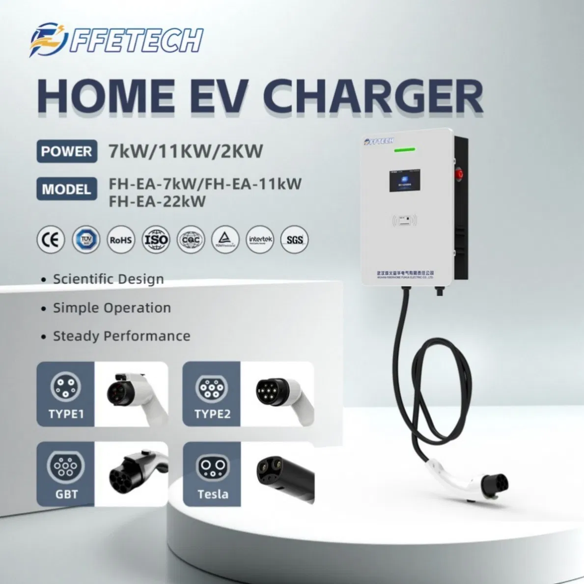 Portable Smart EV Charger for Home Use with 230VAC Input