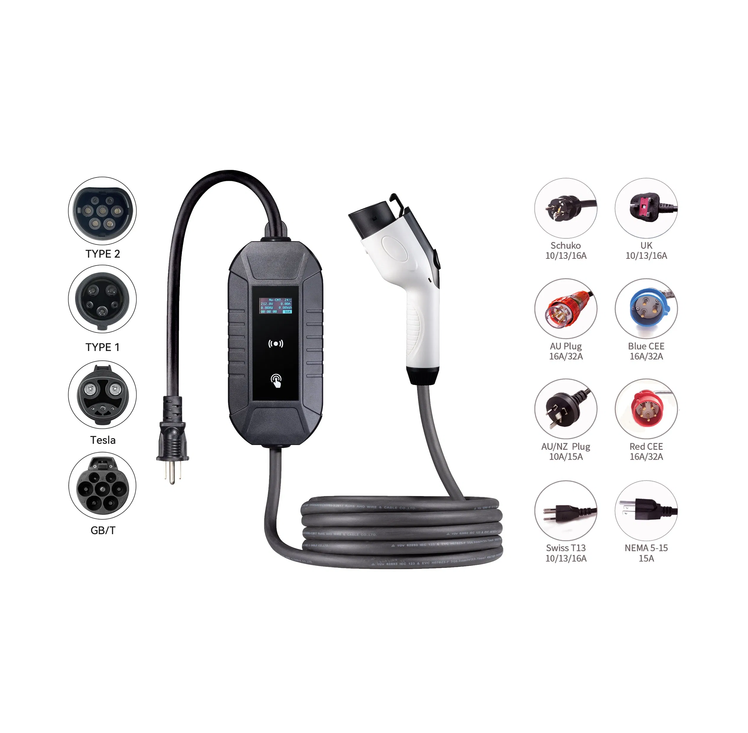 New Design Factory Price 3.5kw LCD AC EV Charger J1772 Portable EV Charger