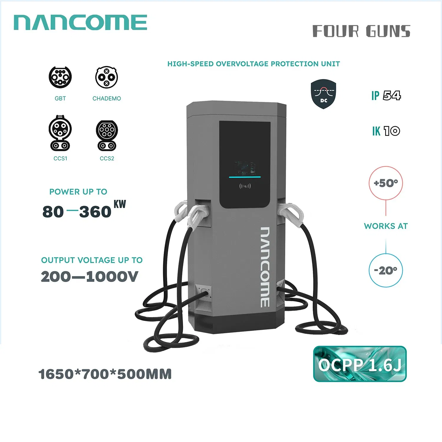 Nancome Commercial Rapid 120kw 4 Gun DC Charger with Billing System