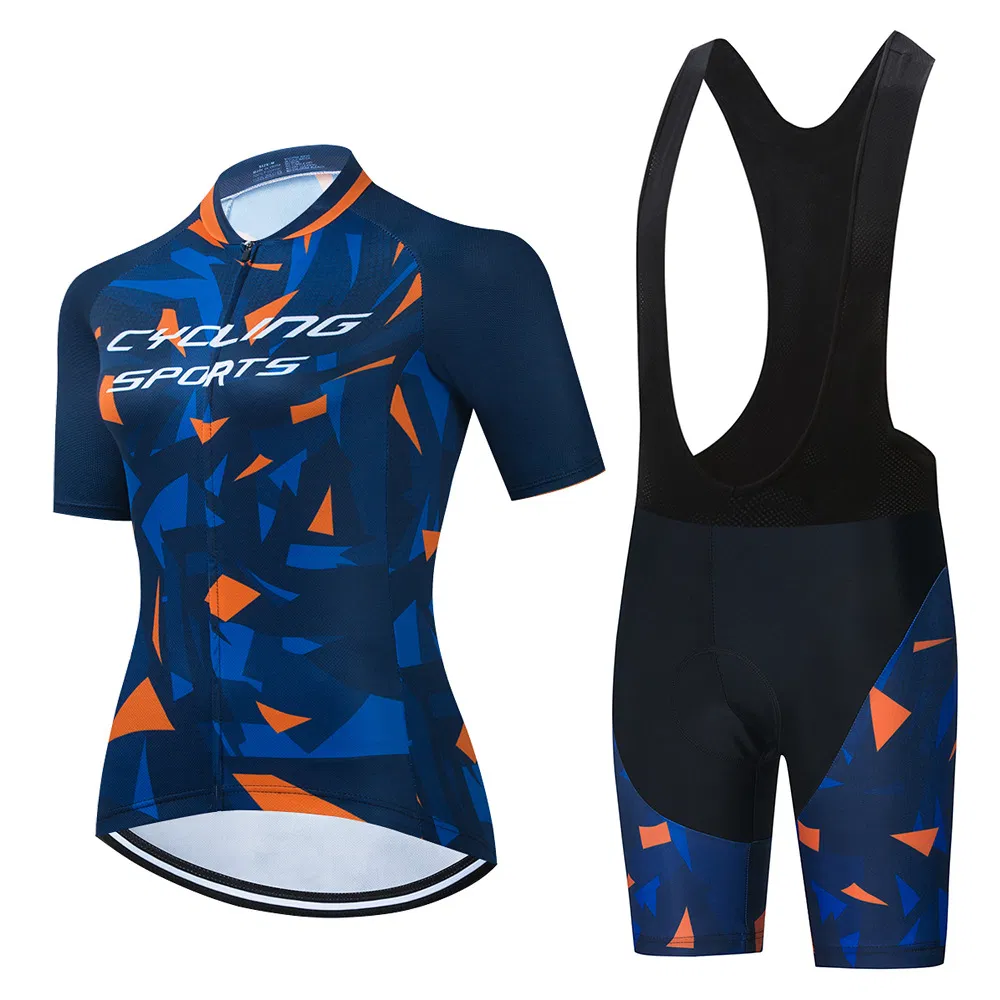 Top Quality Breathable Stretch Women Printed Bicycling Short Sleeve Cycling Jersey and Shorts and Bib Custom Cycling Apparel