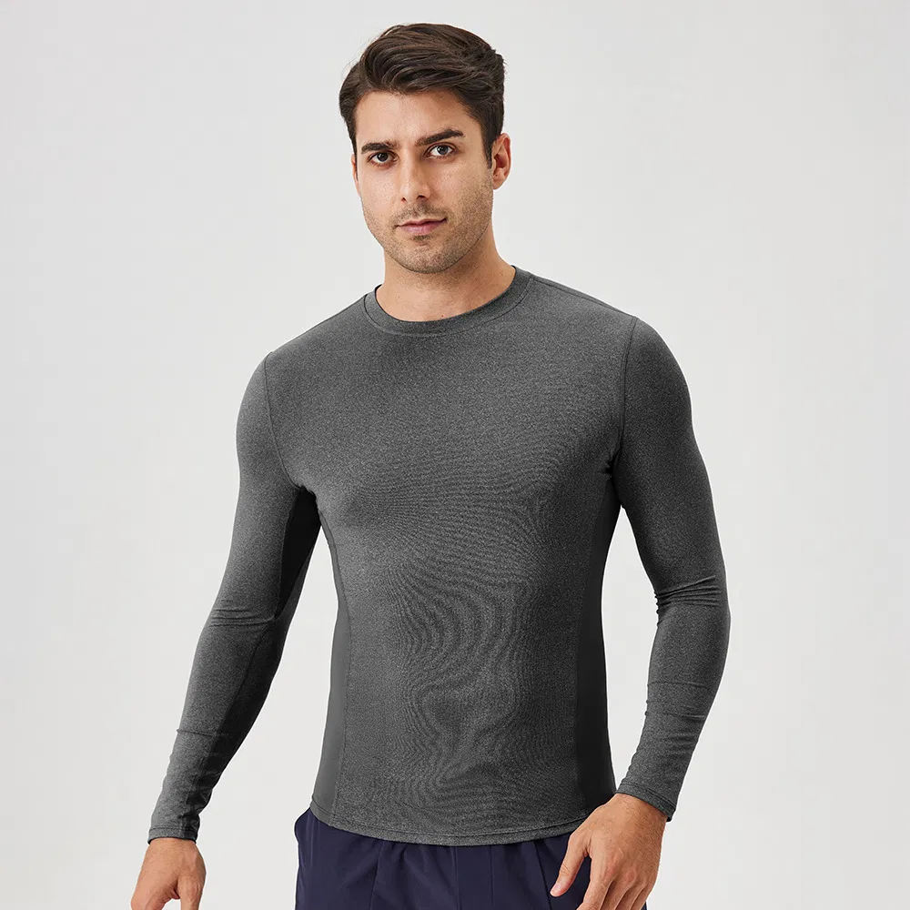 Men's Autumn and Winter Fitness Long-Sleeved Quick-Drying Breathable Running T-Shirt Outdoor High-Elastic Tight-Fitting Sports Shirt Sportswear