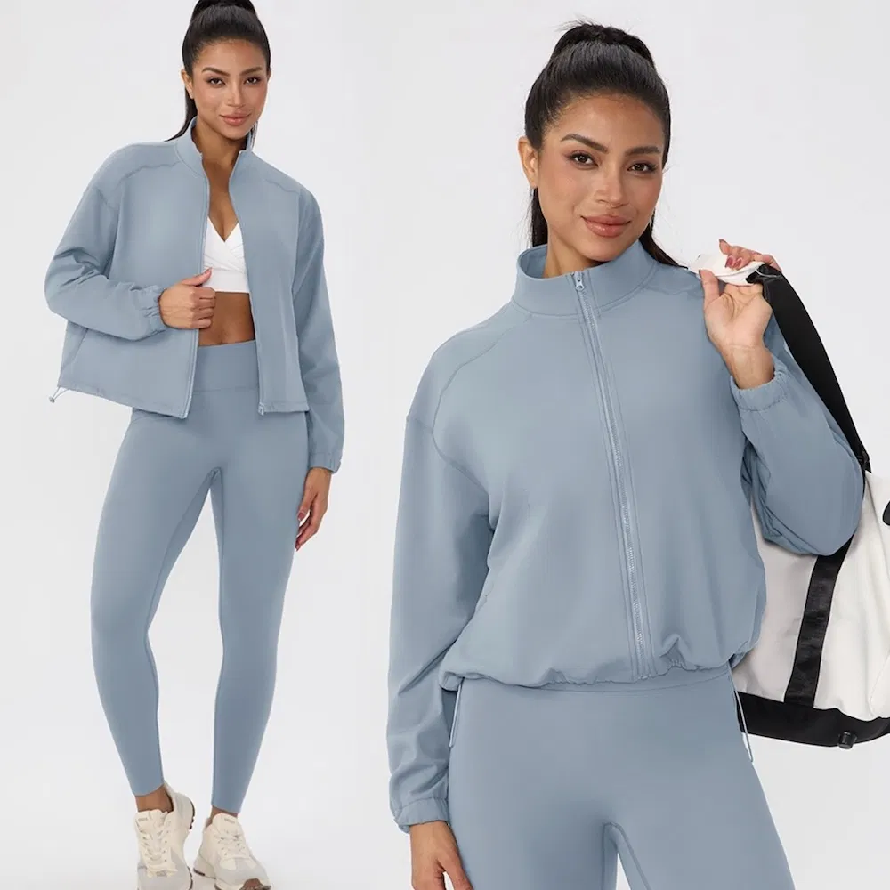 New Listing Two-Pieces Fleece Lined Athletic Apparel for Women, Fancy Tracksuit Zipper Jackets with Pockets and Adjustable Hem + Yoga Running with Scrunch Booty