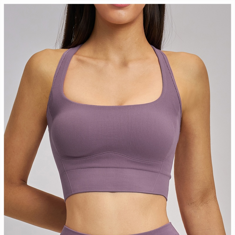 Seamless Fitness Wear Women Ribbed Racerback Sports Bra Quick Dry Compression Gym Bra Top