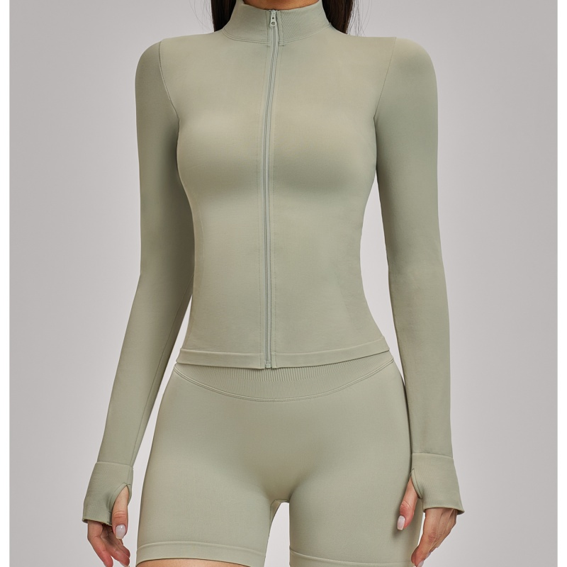 Athletic Workout Wear Women Stand Collar Full Zip Compression Jacket Thumbhole Design