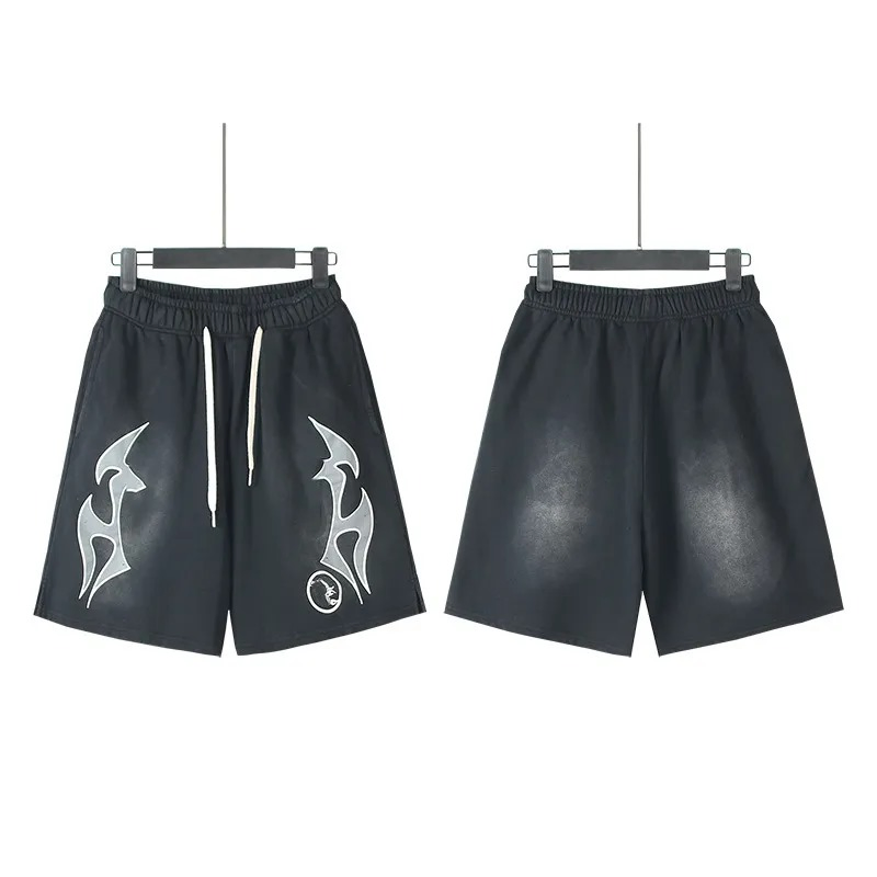 Men's Graffiti Letter Print Vintage Shorts - Washed Streetwear Hip Hop Loose Sports Casual Length Pants