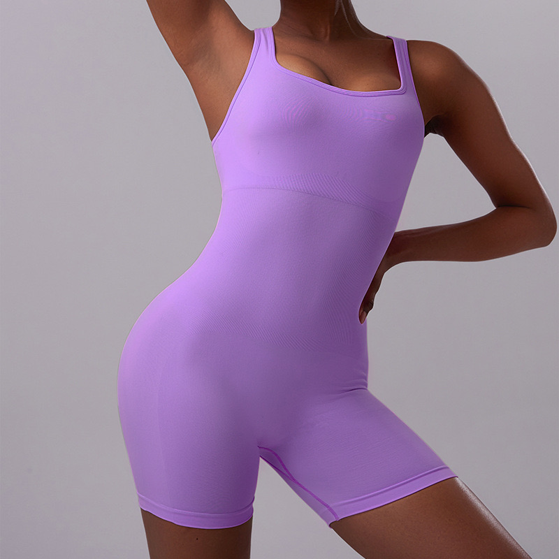 Hot Selling Summer Compression Gym Apparel One-Piece Scrunch Butt Activewear Jumpsuit for Women, Custom Logo Seamless Workout Fitness Shorts Yoga Romper Unitard