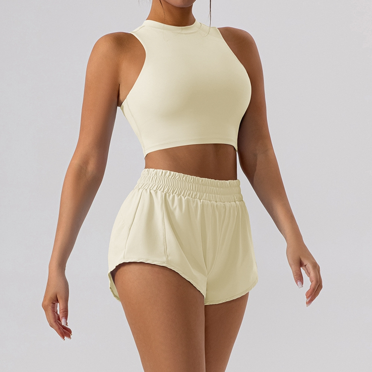 High Neck Padded Tank Top Loose Relax Running Shorts Compression Fit Skort Women Active 2PCS Wear