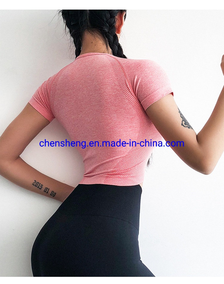 Fitness Yoga Shirt Short Sleeve Women Gym Clothing Workout Running Seamless Sports Top Apparel