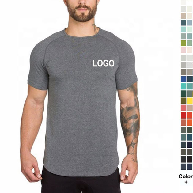 Custom Men Longline Hipster Gym Muscle Bodybuilding Short Sleeve Cotton T-shirt Casual Blank Slim Round Neck T Shirts
