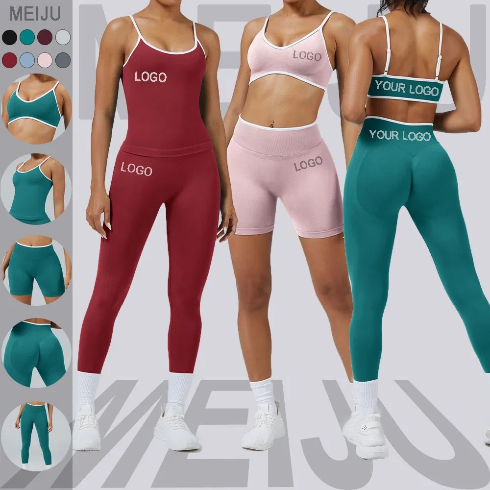 Knitted Ribbed Seamless Clothing Women Sports Bra/Top and Shorts/Leggings Gym Activewear