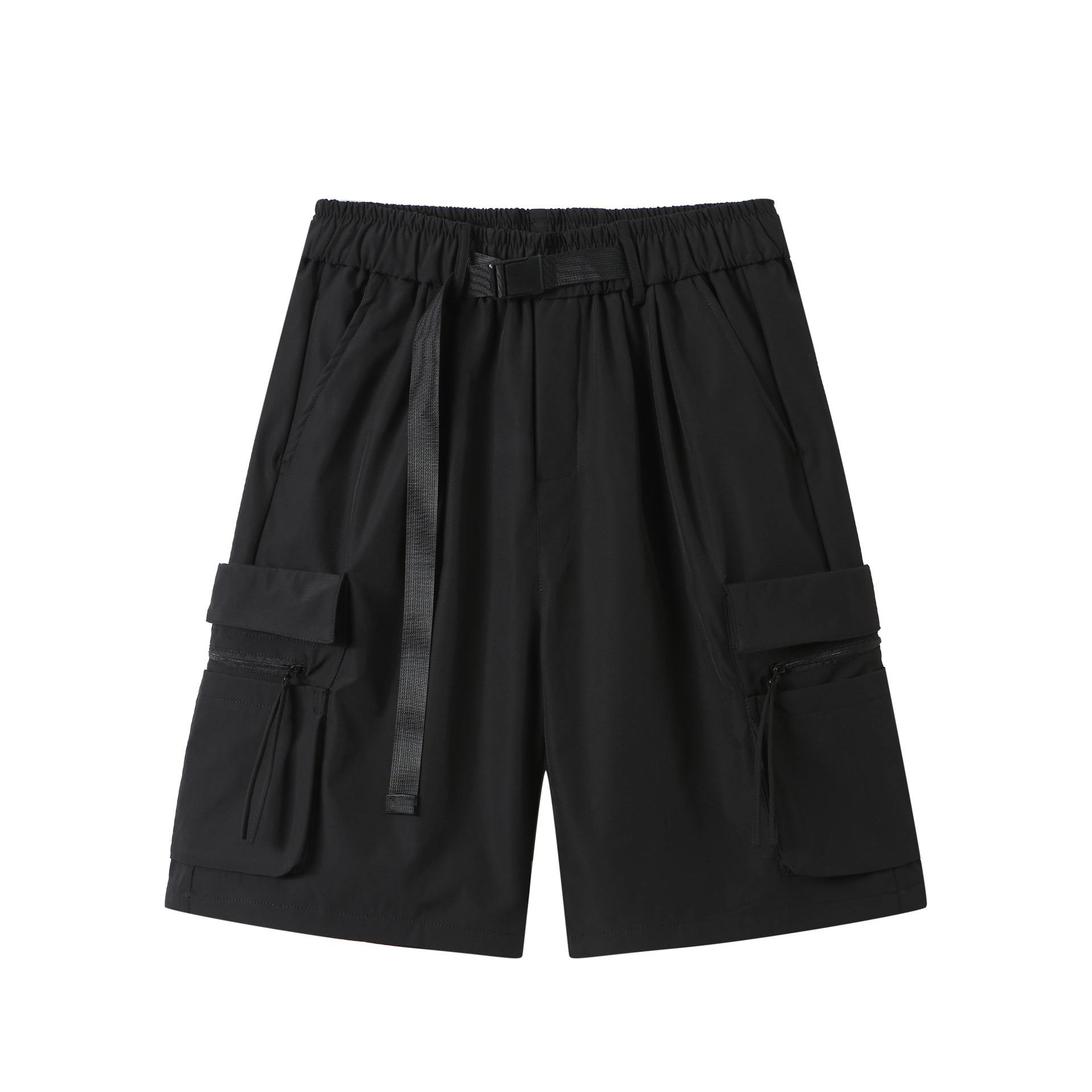 Men's Bermuda 2024 Summer Solid Woven Breathable Elastic Waist Quick Dry Mid Cargo Shorts Casual Cool Nylon Workout