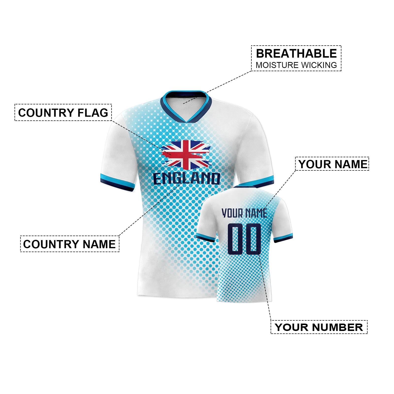 England Soccer Jersey Custom Quick-Dry Football Shirts Personalized Name Number Team Uniform for Men Women Youth Soccer Fans