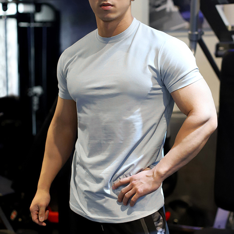 Men's Slim Fit Quick Dry Breathable Gym T-Shirt with Letter Pattern Custom Embroidery Printing Plain Solid Style Knitted Fabric