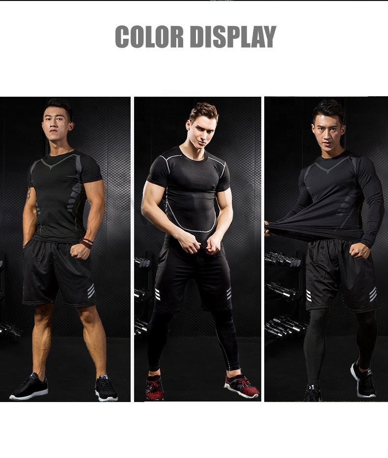 Custom Men Fitness Clothing Quick Dry Compression Gym Fitness Sets Men Mens Compression Shirts Athletic Fitness Clothing