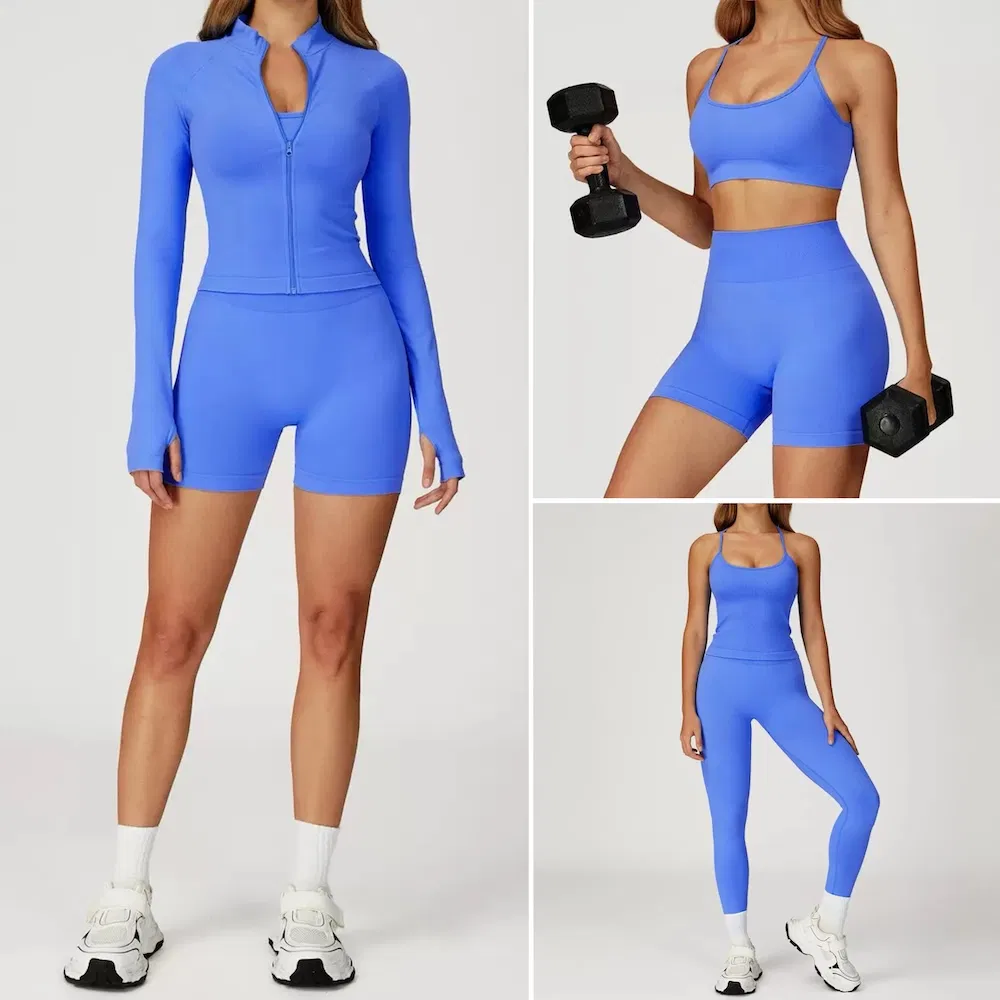 New Design 2/3/4/5PCS Sexy Yoga Set Seamless Fitness Apparel for Women, Chic Y-Back Sports Bra + Cross Back Vest + Gym Shorts + Leggings with Scrunch Butt