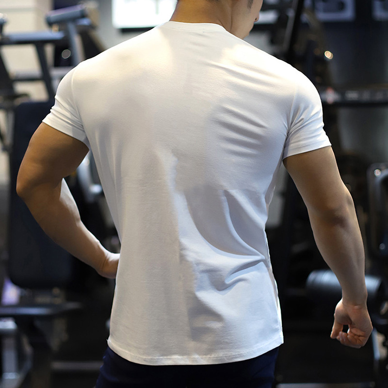 Men's Slim Fit Quick Dry Breathable Gym T-Shirt with Letter Pattern Custom Embroidery Printing Plain Solid Style Knitted Fabric
