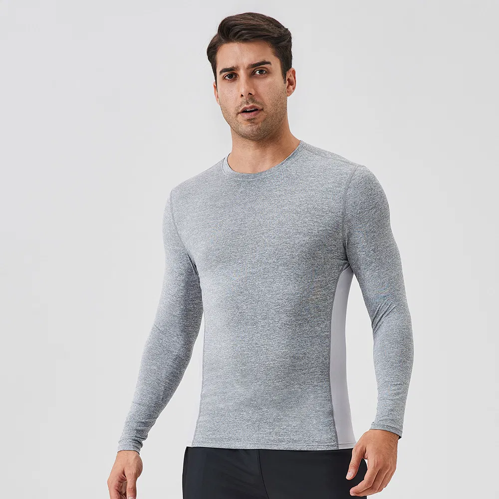 Men's Autumn and Winter Fitness Long-Sleeved Quick-Drying Breathable Running T-Shirt Outdoor High-Elastic Tight-Fitting Sports Shirt Sportswear