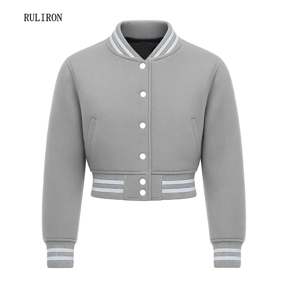 Wholesale Custom Women's Sports Crop Slim Fit Patch Detail Blank Varsity Baseball Jacket Manufacture Embroidery Letterman