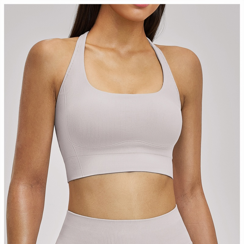 Seamless Fitness Wear Women Ribbed Racerback Sports Bra Quick Dry Compression Gym Bra Top